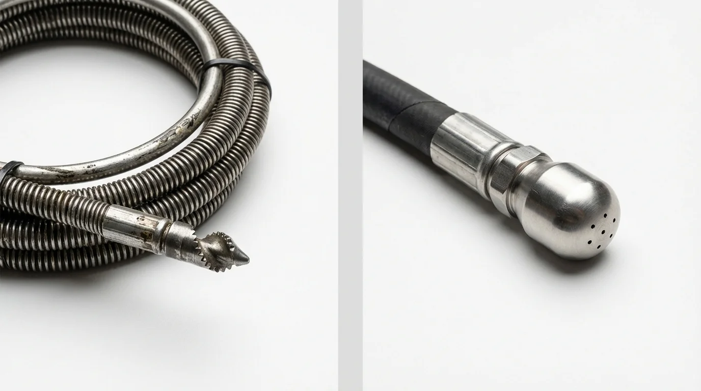 Drain snake cable and hydro jetting nozzle used for drain cleaning in Ninety Six, SC