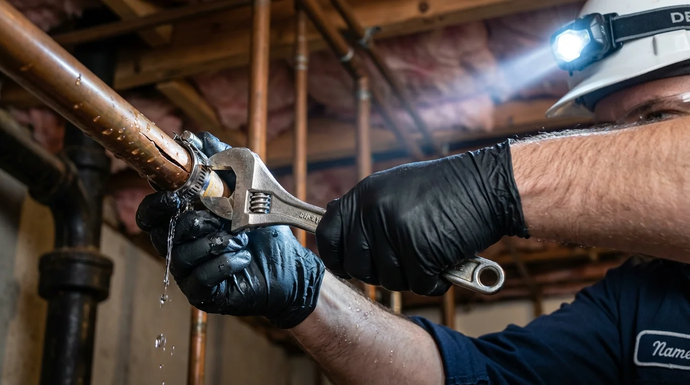 Emergency pipe clamp repair being performed by a Johns Plumbing LLC plumber in Ninety Six