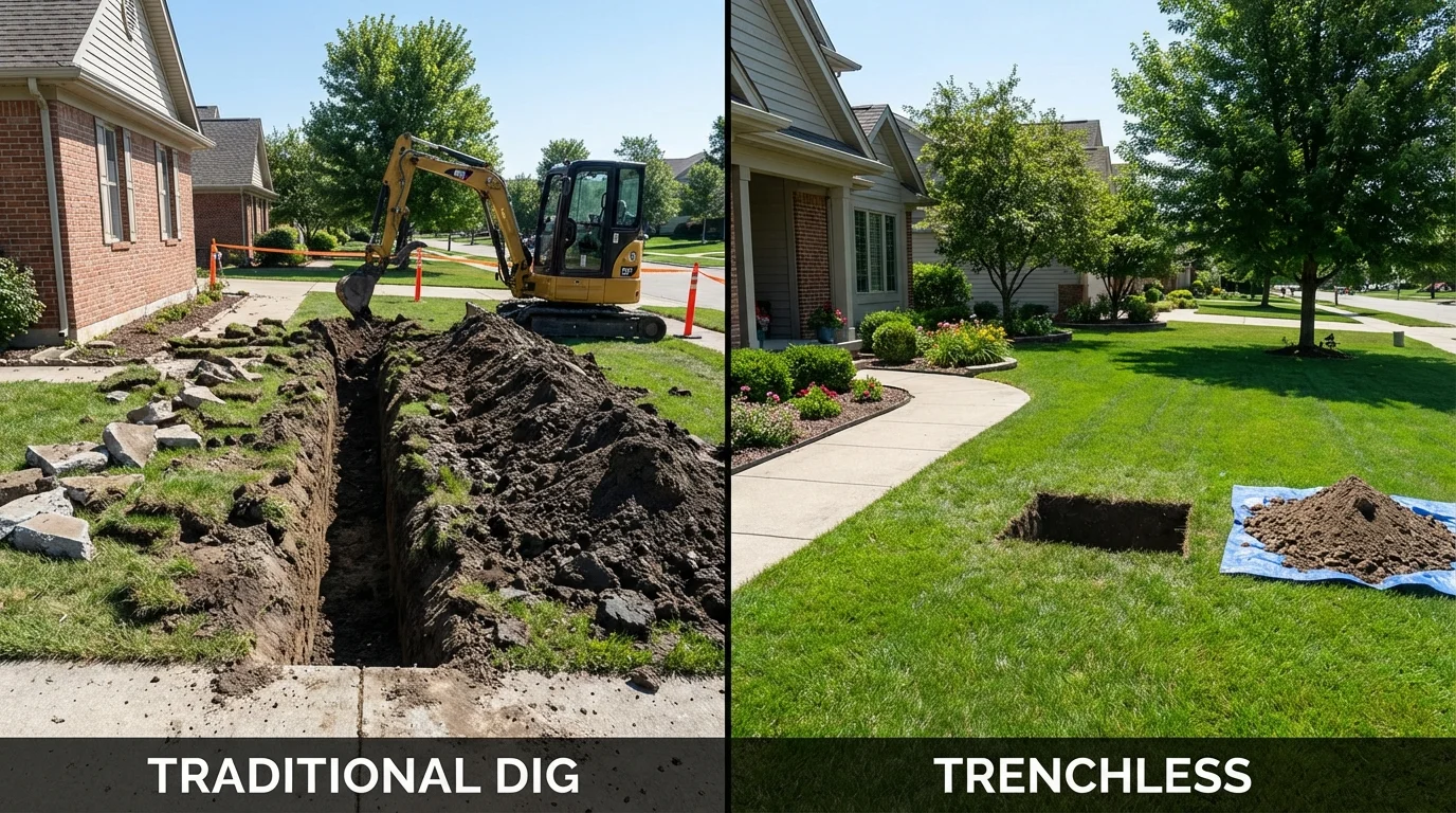 Trenchless sewer repair with minimal yard damage versus traditional excavation in Ninety Six, SC